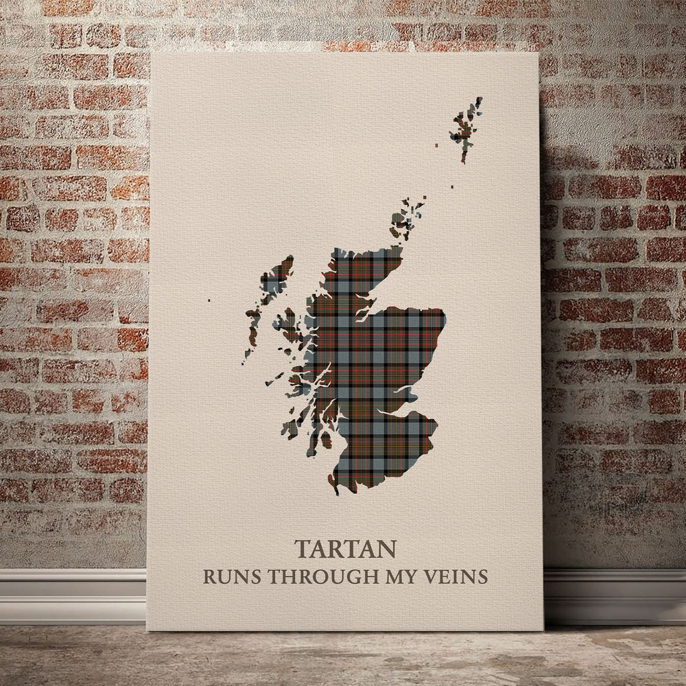 MacLaren Weathered Tartan Scotland Map Canvas – “Tartan Runs Through My Veins” Wall Art