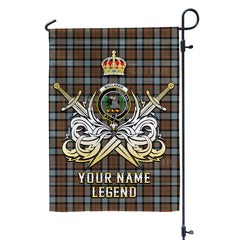 Custom Name Clan MacLaren Weathered Tartan Garden Flag with Clan Crest and the Golden Sword of Courageous Legacy NT38