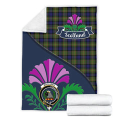 Clan MacLaren Tartan Crest Premium Blanket Thistle Style ST63 Clan Hall Tartan Today