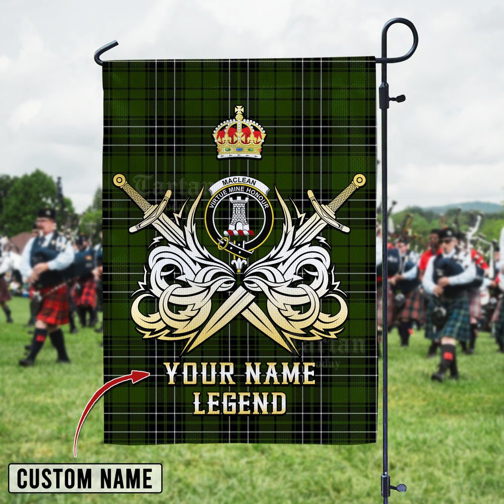 Personalized Custom Name Clan MacLean Hunting Tartan Garden Flag with Clan Crest and the Golden Sword of Courageous Legacy XM76 - MacLean Hunting Tartan Design, Scottish Heritage Gift