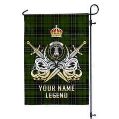 Custom Name Clan MacLean Hunting Tartan Garden Flag with Clan Crest and the Golden Sword of Courageous Legacy XM76