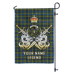 Custom Name Clan MacLellan Ancient Tartan Garden Flag with Clan Crest and the Golden Sword of Courageous Legacy HK42