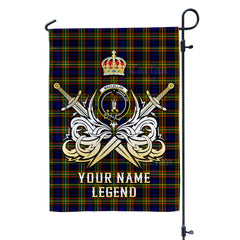 Custom Name Clan MacLellan Modern Tartan Garden Flag with Clan Crest and the Golden Sword of Courageous Legacy XV67