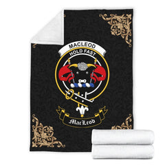 Clan MacLeod Crest Tartan Premium Blanket Black HP95 Clan Hall Tartan Today
