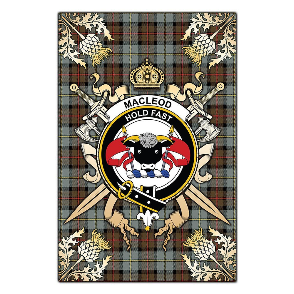 Clan MacLeod of Harris Weathered Tartan Crest Black Garden Flag - Gold Thistle IR51 Clan Garden Tartan Today