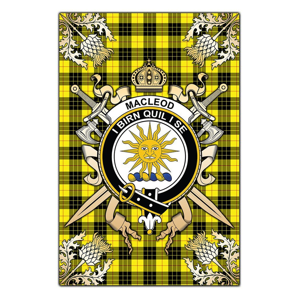 Clan MacLeod of Lewis Modern Tartan Crest Black Garden Flag - Gold Thistle RL89 Clan Garden Tartan Today