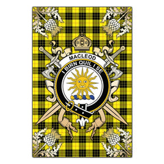 Clan MacLeod of Lewis Modern Tartan Crest Black Garden Flag - Gold Thistle RL89 Clan Garden Tartan Today