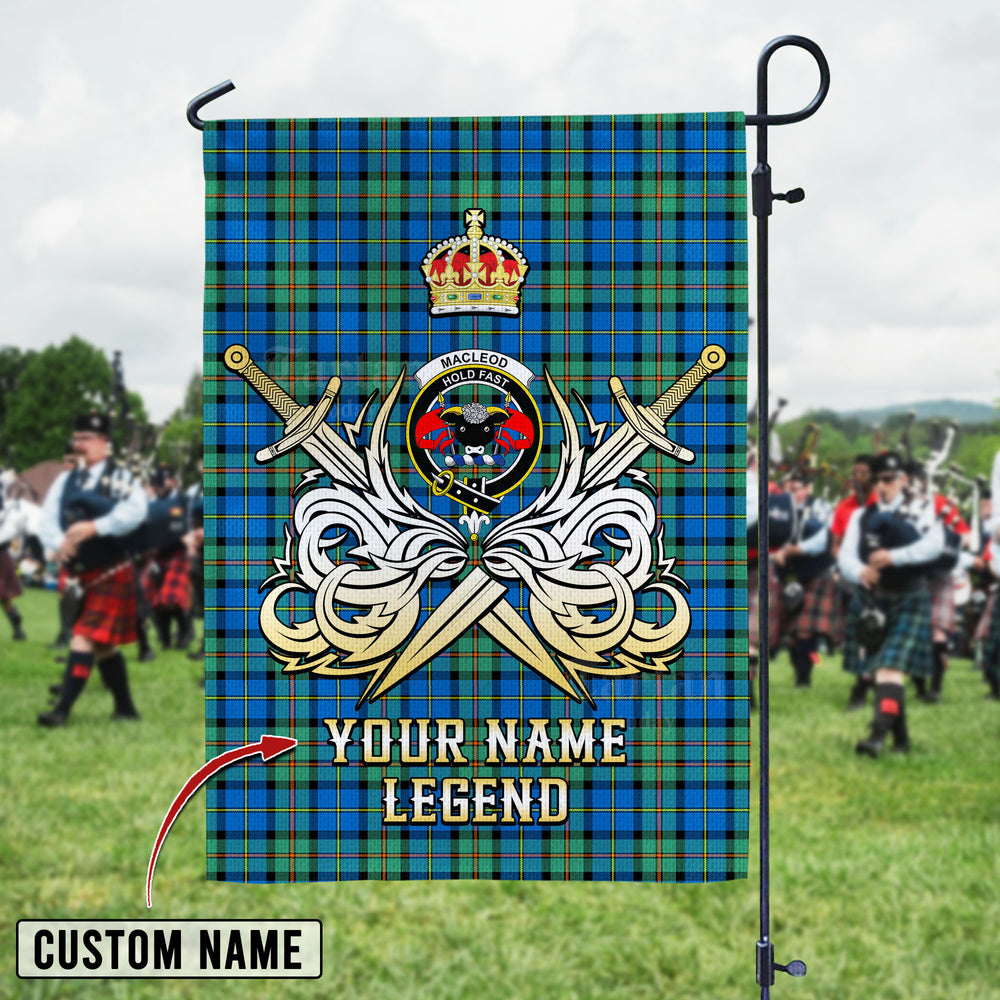 Personalized Custom Name Clan MacLeod of Harris Ancient Tartan Garden Flag with Clan Crest and the Golden Sword of Courageous Legacy HP43 - MacLeod of Harris Ancient Tartan Design, Scottish Heritage Gift