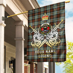 Custom Name Clan MacLeod of Harris Weathered Tartan Garden Flag with Clan Crest and the Golden Sword of Courageous Legacy XY84