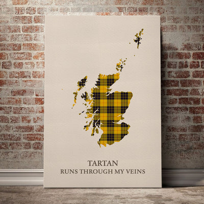 Clan MacLeod of Lewis Ancient Tartan Scotland Map Canvas “Tartan Runs Through My Veins” Wall Art QN19