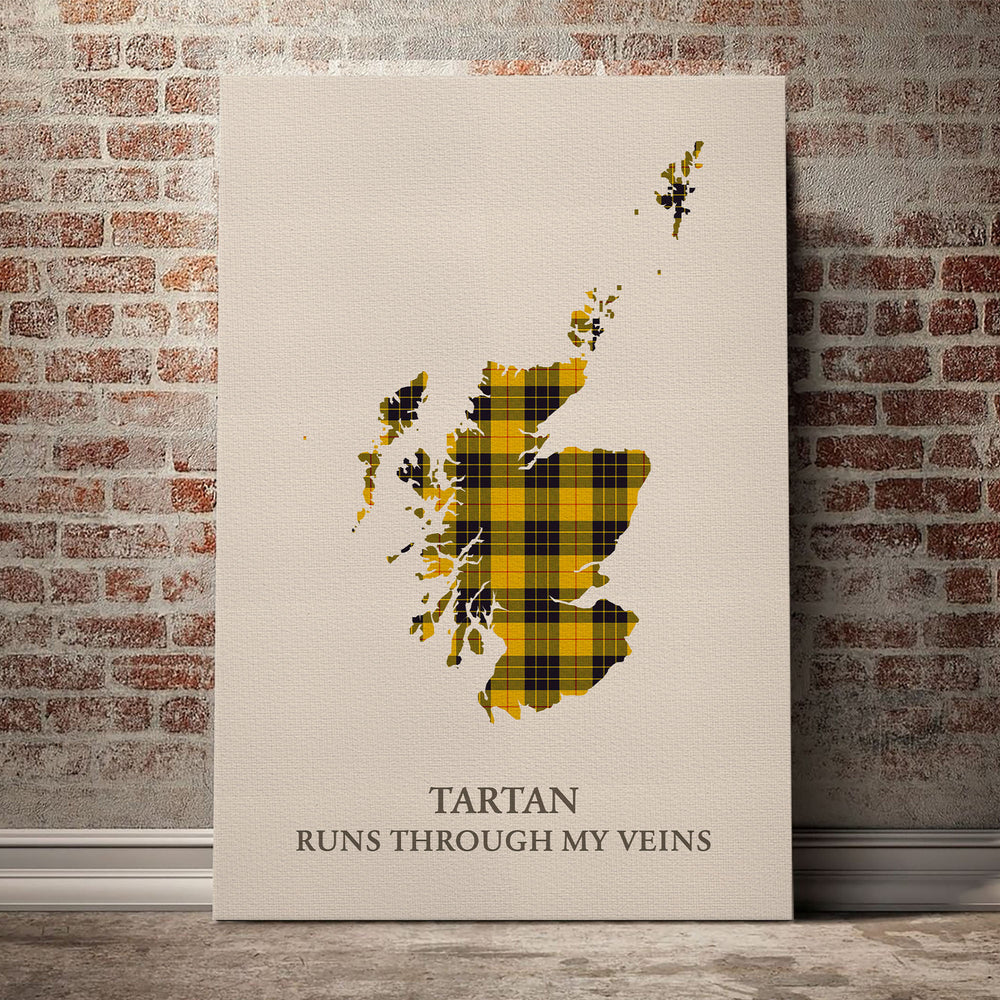 MacLeod of Lewis Ancient Tartan Scotland Map Canvas – “Tartan Runs Through My Veins” Wall Art