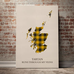 MacLeod of Lewis Ancient Tartan Scotland Map Canvas – “Tartan Runs Through My Veins” Wall Art