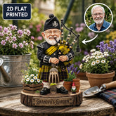 Personalized MacLeod of Lewis Ancient Clan Bagpipe Garden Gnome Caricature Plaque Custom Photo, Any Clan Tartan, Wood or Acrylic, Grandpa & Dad Gift, Scottish Highland Garden Decor OG24