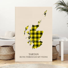 Clan MacLeod of Lewis Modern Tartan Scotland Map Canvas “Tartan Runs Through My Veins” Wall Art DU79