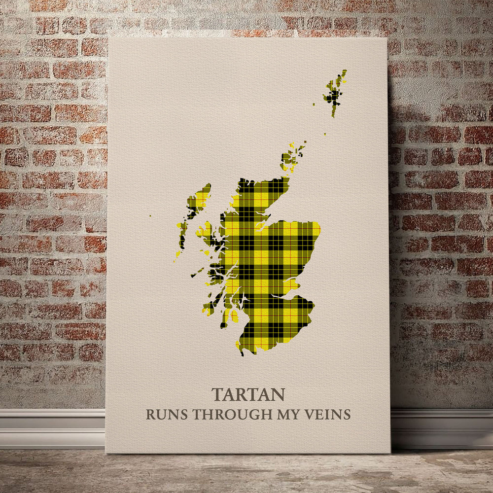 MacLeod of Lewis Modern Tartan Scotland Map Canvas – “Tartan Runs Through My Veins” Wall Art