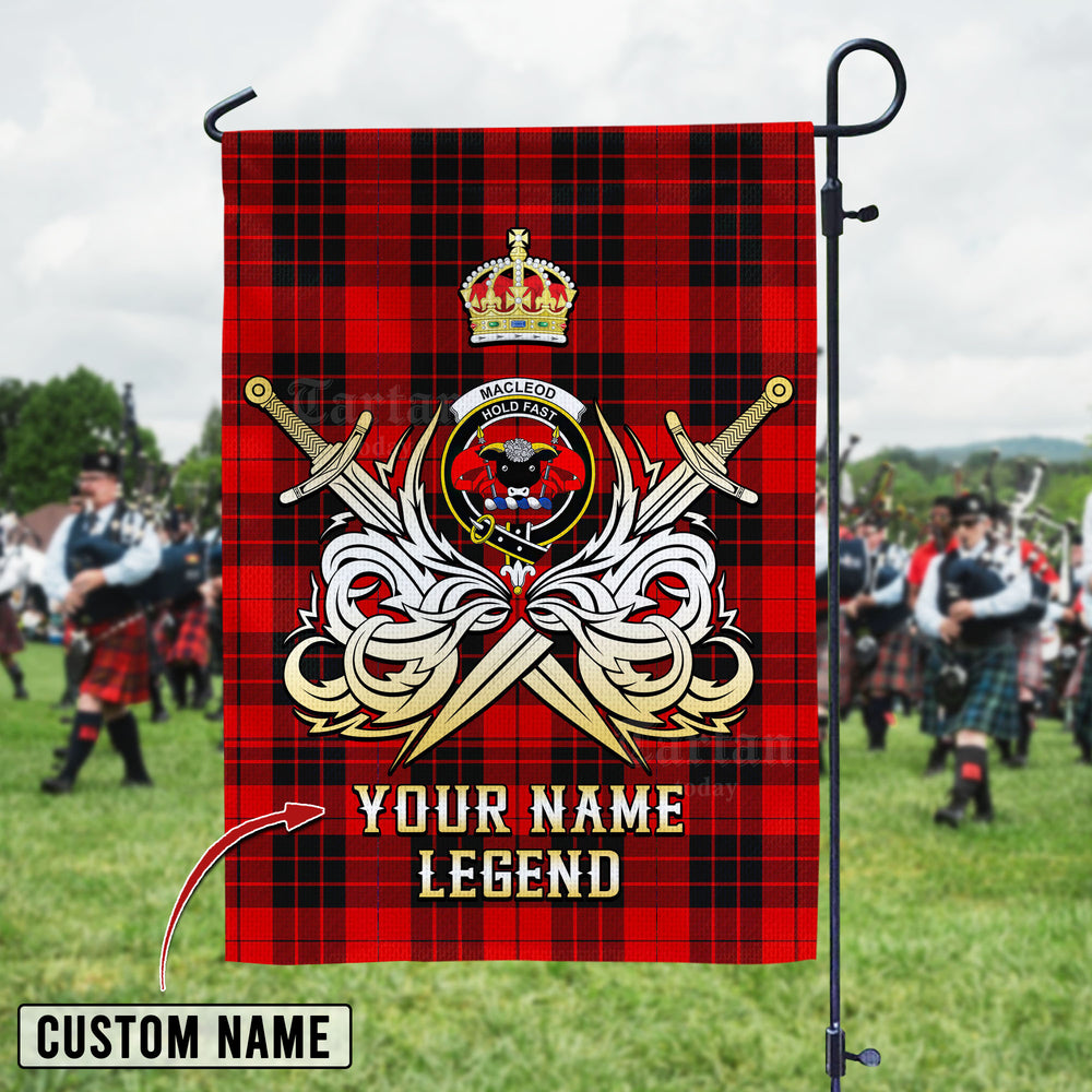 Personalized Custom Name Clan MacLeod of Raasay Tartan Garden Flag with Clan Crest and the Golden Sword of Courageous Legacy AF49 - MacLeod of Raasay Tartan Design, Scottish Heritage Gift