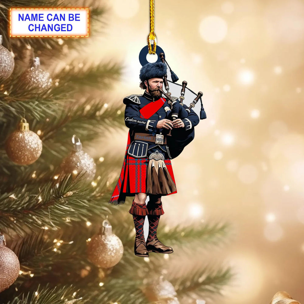 MacLintock Modern Tartan Bagpipe Ornament with Custom Name