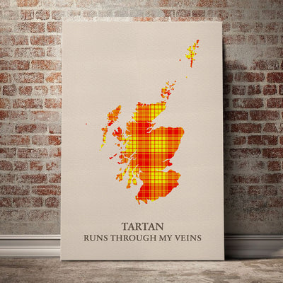 Clan MacMillan Tartan Scotland Map Canvas “Tartan Runs Through My Veins” Wall Art AP28