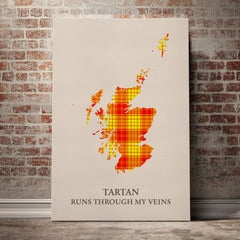 MacMillan Tartan Scotland Map Canvas – “Tartan Runs Through My Veins” Wall Art