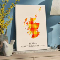 Clan MacMillan Tartan Scotland Map Canvas “Tartan Runs Through My Veins” Wall Art AP28
