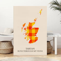 Clan MacMillan Tartan Scotland Map Canvas “Tartan Runs Through My Veins” Wall Art AP28