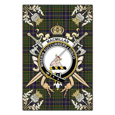 Clan MacMillan Hunting Modern Tartan Crest Black Garden Flag - Gold Thistle JG15
