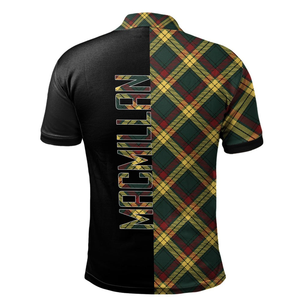 Clan MacMillan Old Modern Tartan Polo Shirt Half of Me - Cross Style CK65 MacMillan Old Modern Tartan Tartan Polo