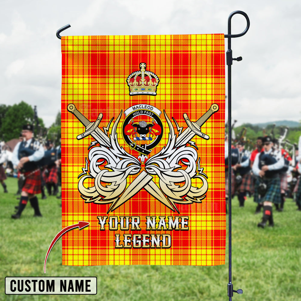 Personalized Custom Name Clan MacMillan Tartan Garden Flag with Clan Crest and the Golden Sword of Courageous Legacy ME47 - MacMillan Tartan Design, Scottish Heritage Gift
