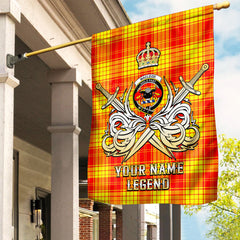 Custom Name Clan MacMillan Tartan Garden Flag with Clan Crest and the Golden Sword of Courageous Legacy ME47
