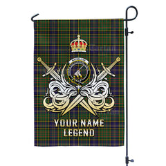 Custom Name Clan MacMillan Hunting Modern Tartan Garden Flag with Clan Crest and the Golden Sword of Courageous Legacy DP41
