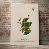 MacMillan Old Ancient Tartan Scotland Map Canvas – “Tartan Runs Through My Veins” Wall Art