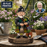 Personalized MacMillan Old Modern Clan Bagpipe Garden Gnome Caricature Plaque Custom Photo, Any Clan Tartan, Wood or Acrylic, Grandpa & Dad Gift, Scottish Highland Garden Decor VC92