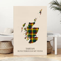 Clan MacMillan Old Modern Tartan Scotland Map Canvas “Tartan Runs Through My Veins” Wall Art YO87