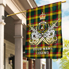 Custom Name Clan MacMillan Old Modern Tartan Garden Flag with Clan Crest and the Golden Sword of Courageous Legacy GS38