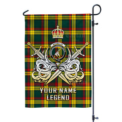 Custom Name Clan MacMillan Old Modern Tartan Garden Flag with Clan Crest and the Golden Sword of Courageous Legacy GS38