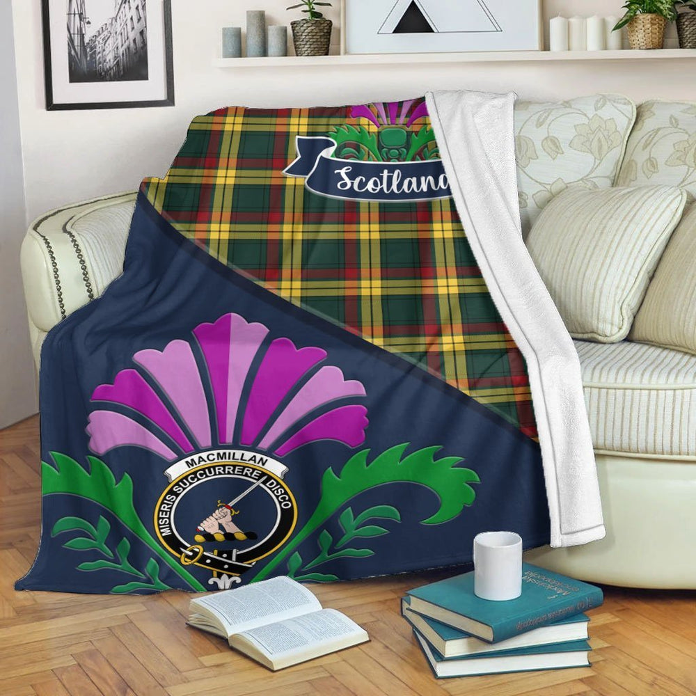 Clan MacMillan Tartan Crest Premium Blanket Thistle Style NZ20 Clan MacMillan Tartan Today