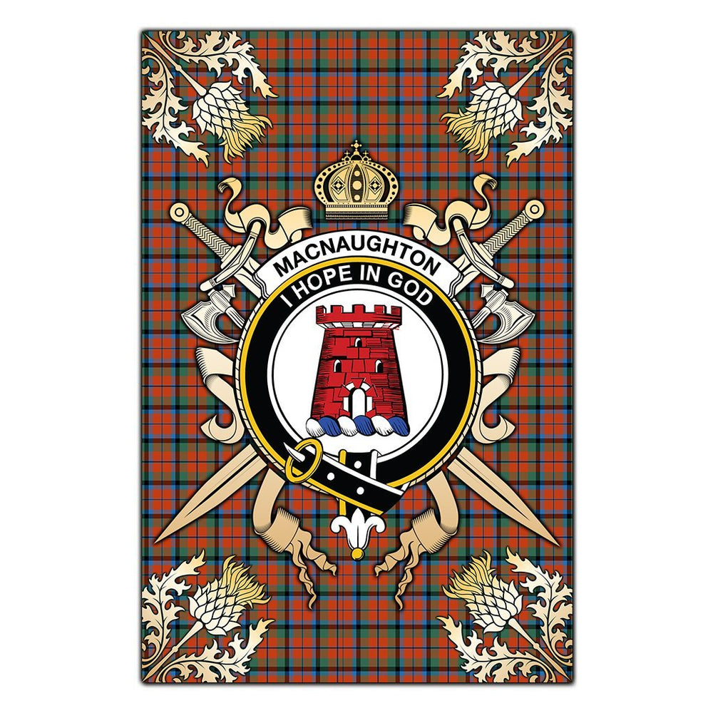 Clan MacNaughton Ancient Tartan Crest Black Garden Flag - Gold Thistle QP41 Clan MacNaughton Tartan Today