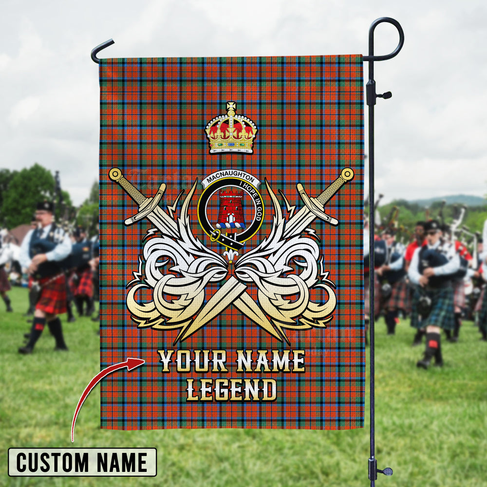 Personalized Custom Name Clan MacNaughton Ancient Tartan Garden Flag with Clan Crest and the Golden Sword of Courageous Legacy CZ25 - MacNaughton Ancient Tartan Design, Scottish Heritage Gift