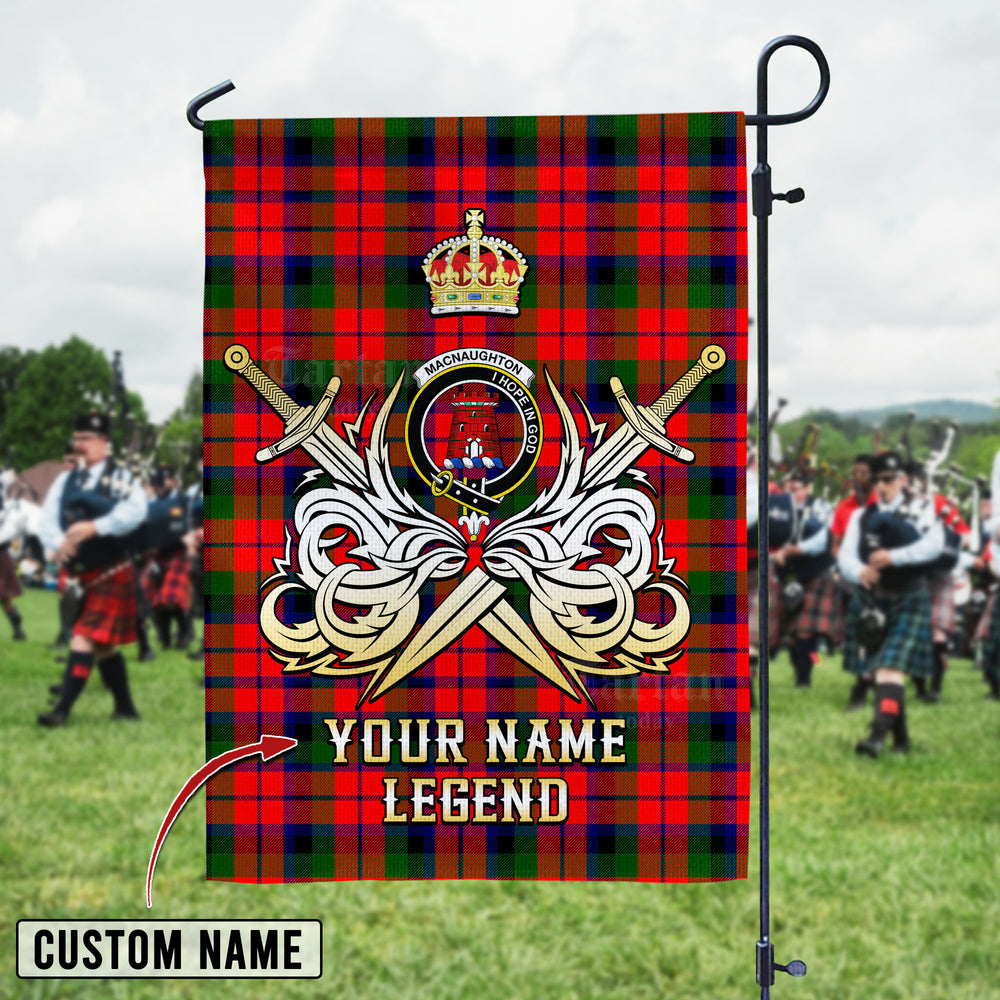 Personalized Custom Name Clan MacNaughton Modern Tartan Garden Flag with Clan Crest and the Golden Sword of Courageous Legacy BQ73 - MacNaughton Modern Tartan Design, Scottish Heritage Gift