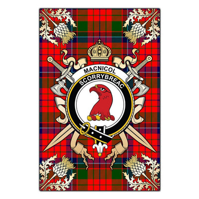 Clan MacNicol of Scorrybreac Tartan Crest Black Garden Flag - Gold Thistle AW41