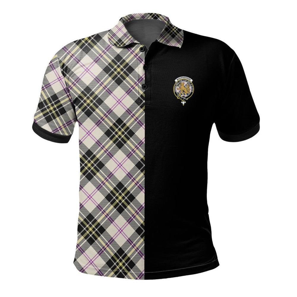 Clan MacPherson Dress Ancient Tartan Polo Shirt Half of Me - Cross Style XT31 MacPherson Dress Ancient Tartan Tartan Polo