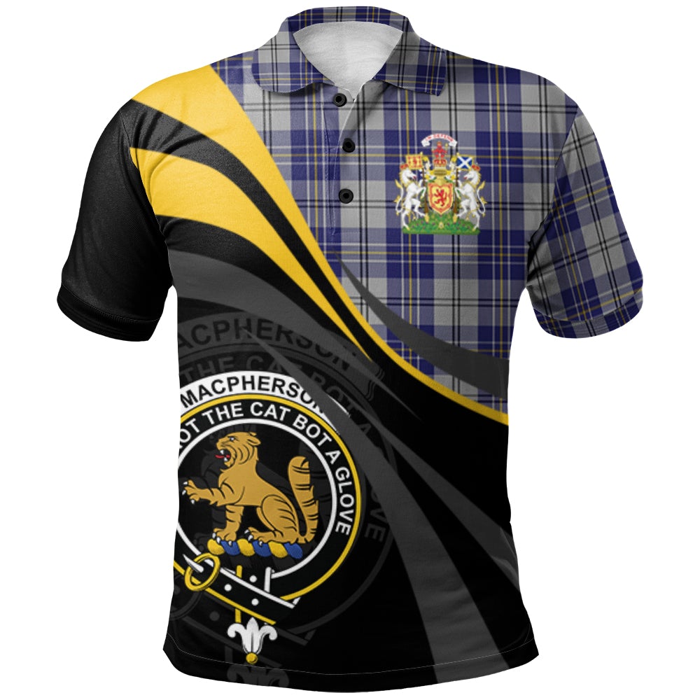 Clan MacPherson Dress Blue Tartan Polo Shirt - Royal Coat Of Arms Style SP47 MacPherson Dress Blue Tartan Tartan Polo