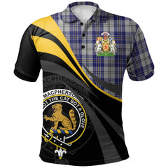 Clan MacPherson Dress Blue Tartan Polo Shirt - Royal Coat Of Arms Style SP47 MacPherson Dress Blue Tartan Tartan Polo