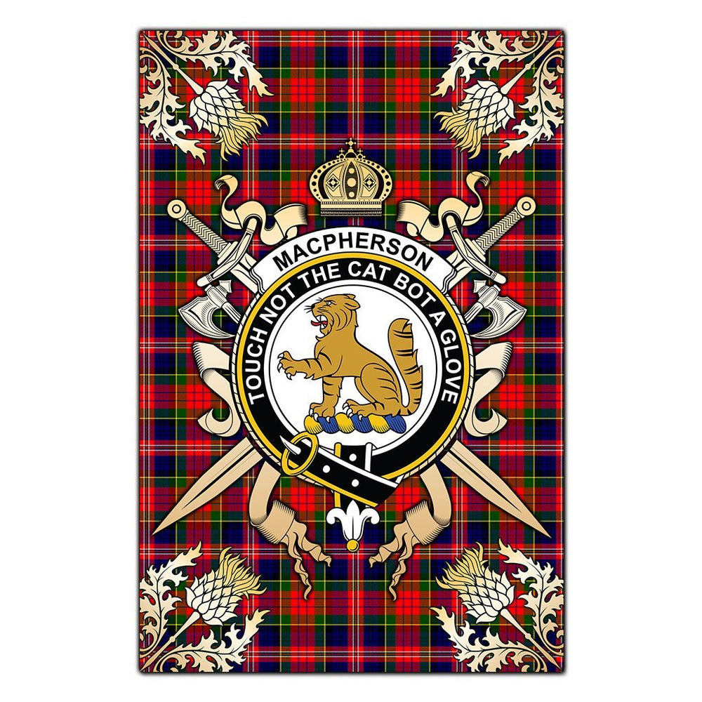 Clan MacPherson Modern Tartan Crest Black Garden Flag - Gold Thistle XB31 Clan MacPherson Tartan Today
