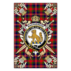 Clan MacPherson Modern Tartan Crest Black Garden Flag - Gold Thistle XB31 Clan MacPherson Tartan Today