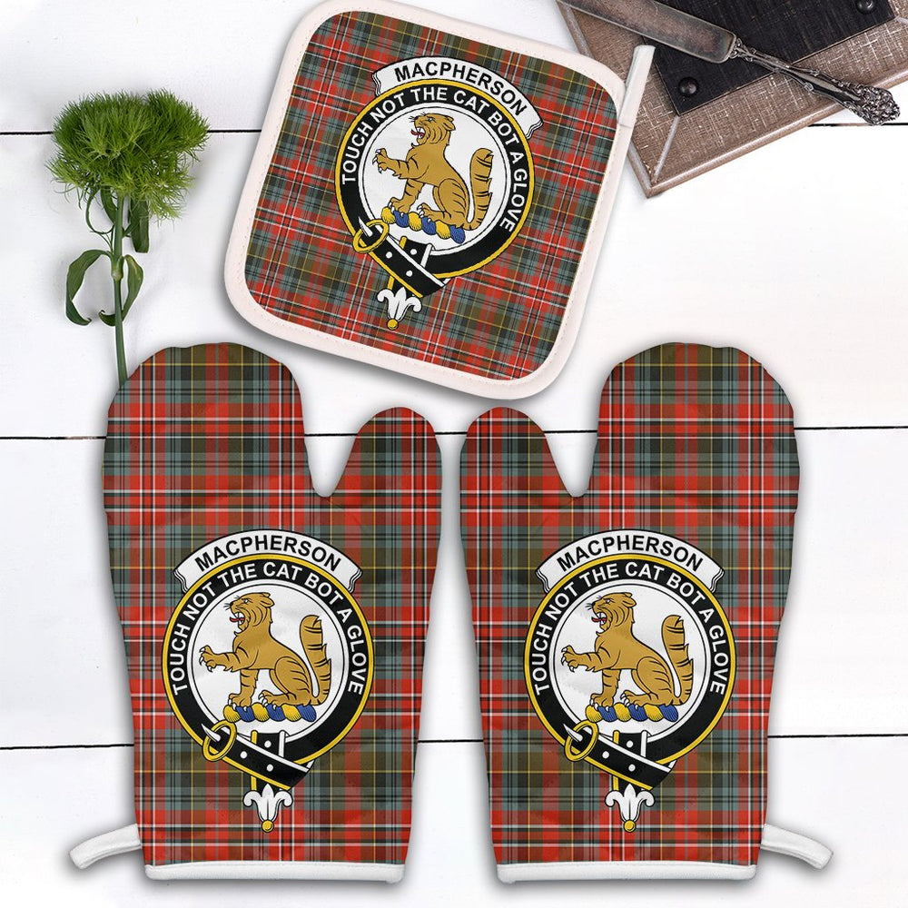 Clan MacPherson Weathered Tartan Crest Oven Mitt And Pot Holder (2 Oven Mitts + 1 Pot Holder) MW78 Clan MacPherson Tartan Today