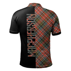 Clan MacPherson Weathered Tartan Polo Shirt Half of Me - Cross Style CK96 MacPherson Weathered Tartan Tartan Polo