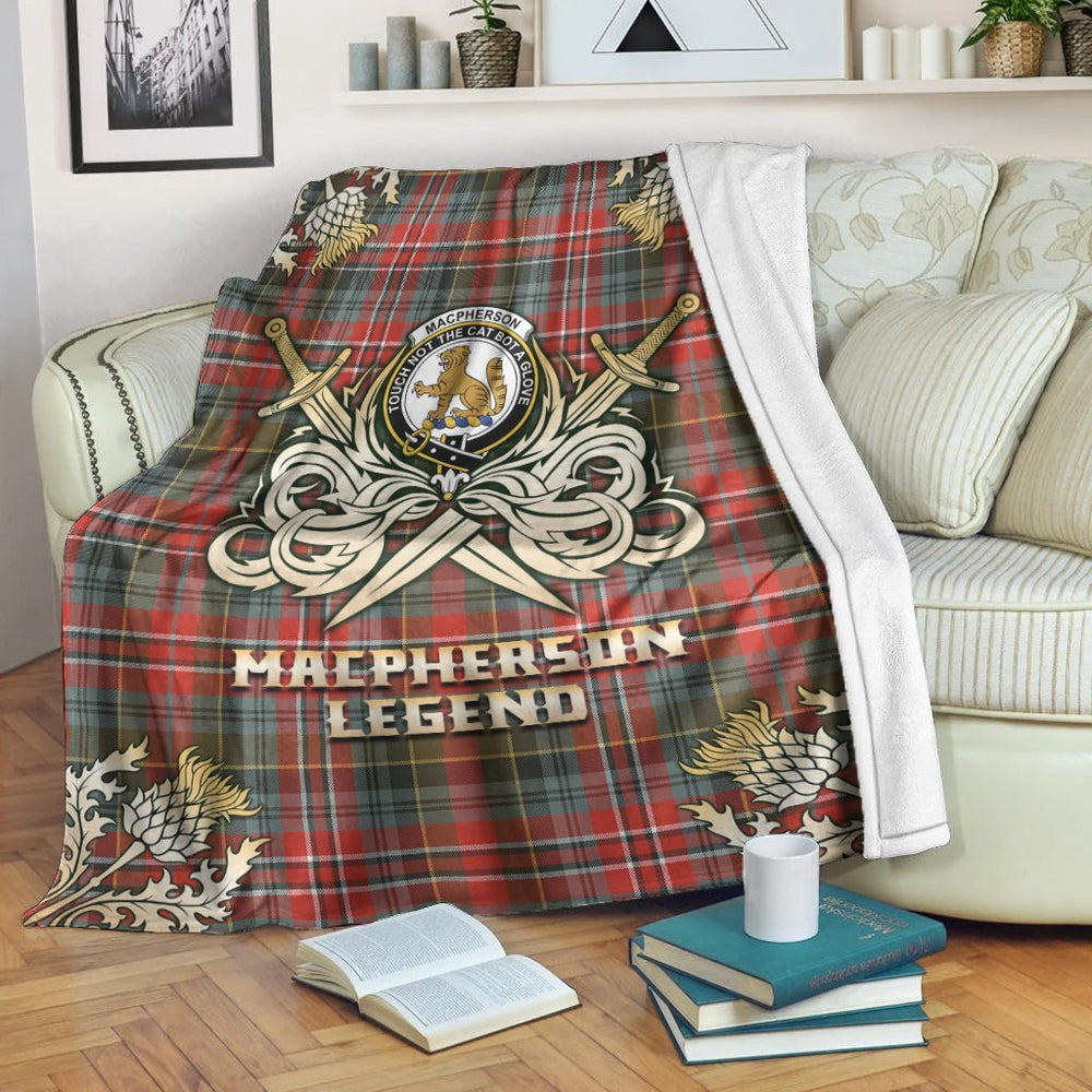 Clan MacPherson Weathered Tartan Gold Courage Symbol Blanket RL50 Clan MacPherson Tartan Today