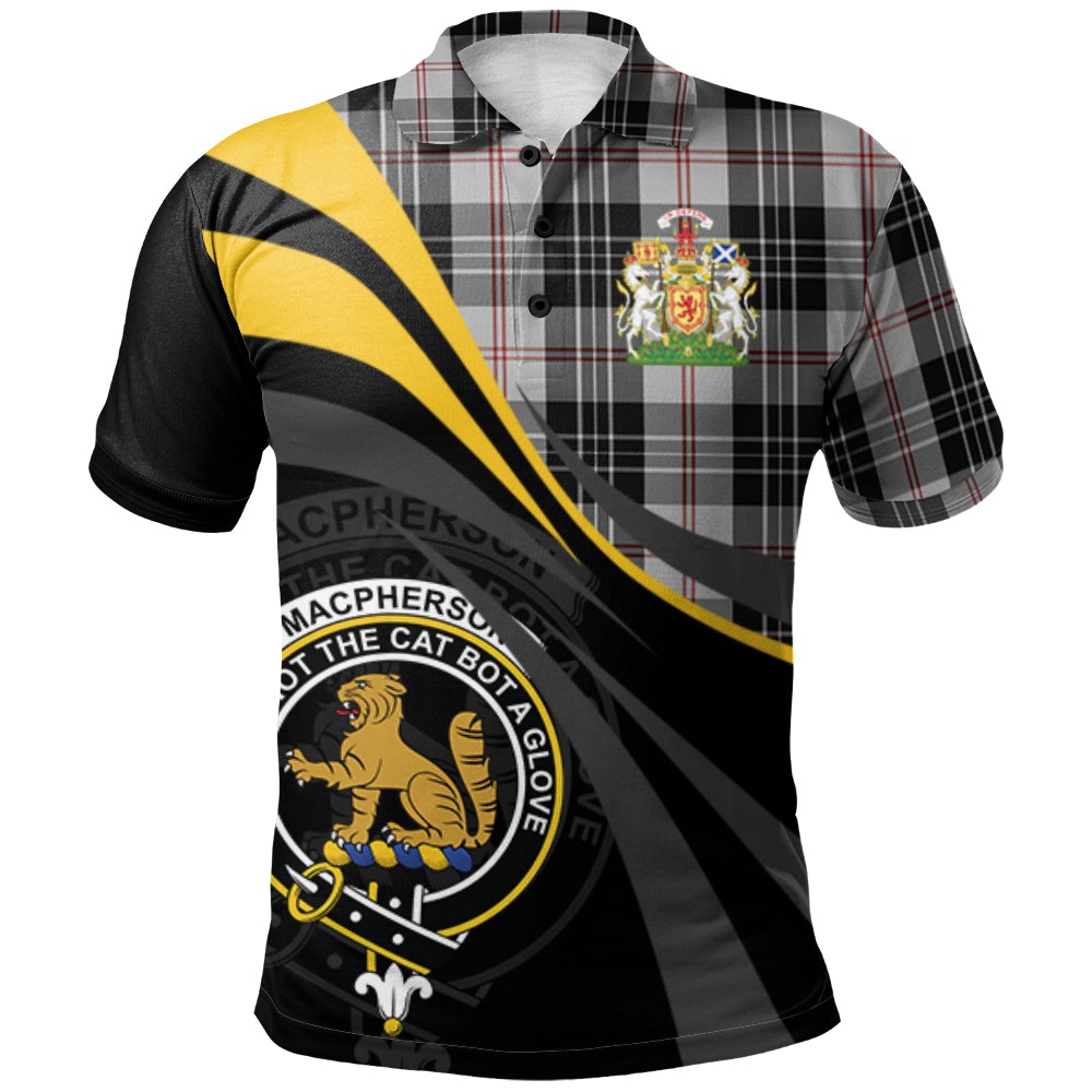 Clan MacPherson of Cluny Black and White Tartan Polo Shirt - Royal Coat Of Arms Style RC56 MacPherson of Cluny Black and White Tartan Tartan Polo