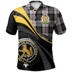 Clan MacPherson of Cluny Black and White Tartan Polo Shirt - Royal Coat Of Arms Style RC56 MacPherson of Cluny Black and White Tartan Tartan Polo